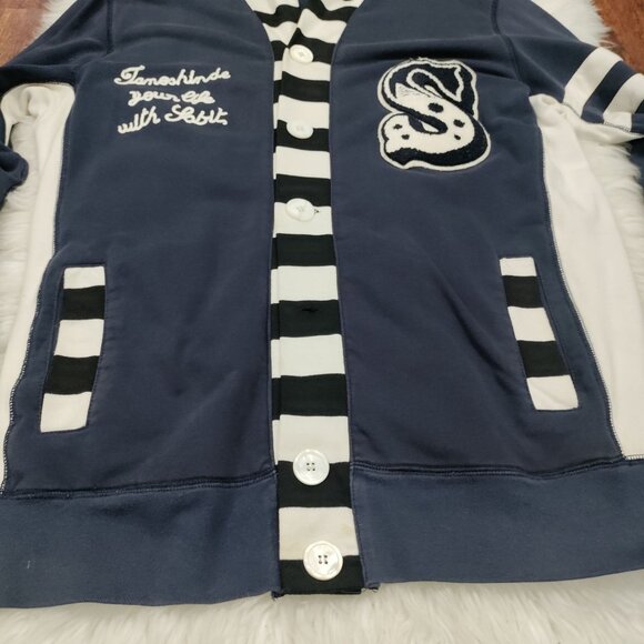 Sabit NYC Black And White Striped Trim Navy Blue Button Front Cardigan Men's XL - Picture 5 of 16